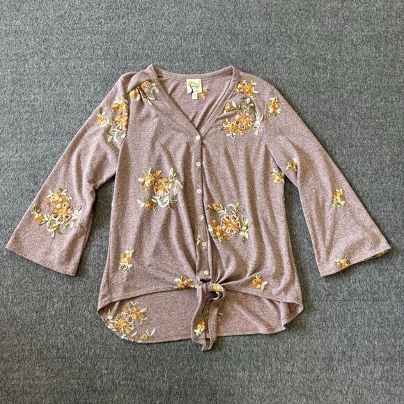 Anthropologie Fig & Flower Blouse Womens SZ M Knit top Embroidered Hippie Boho - Picture 1 of 8